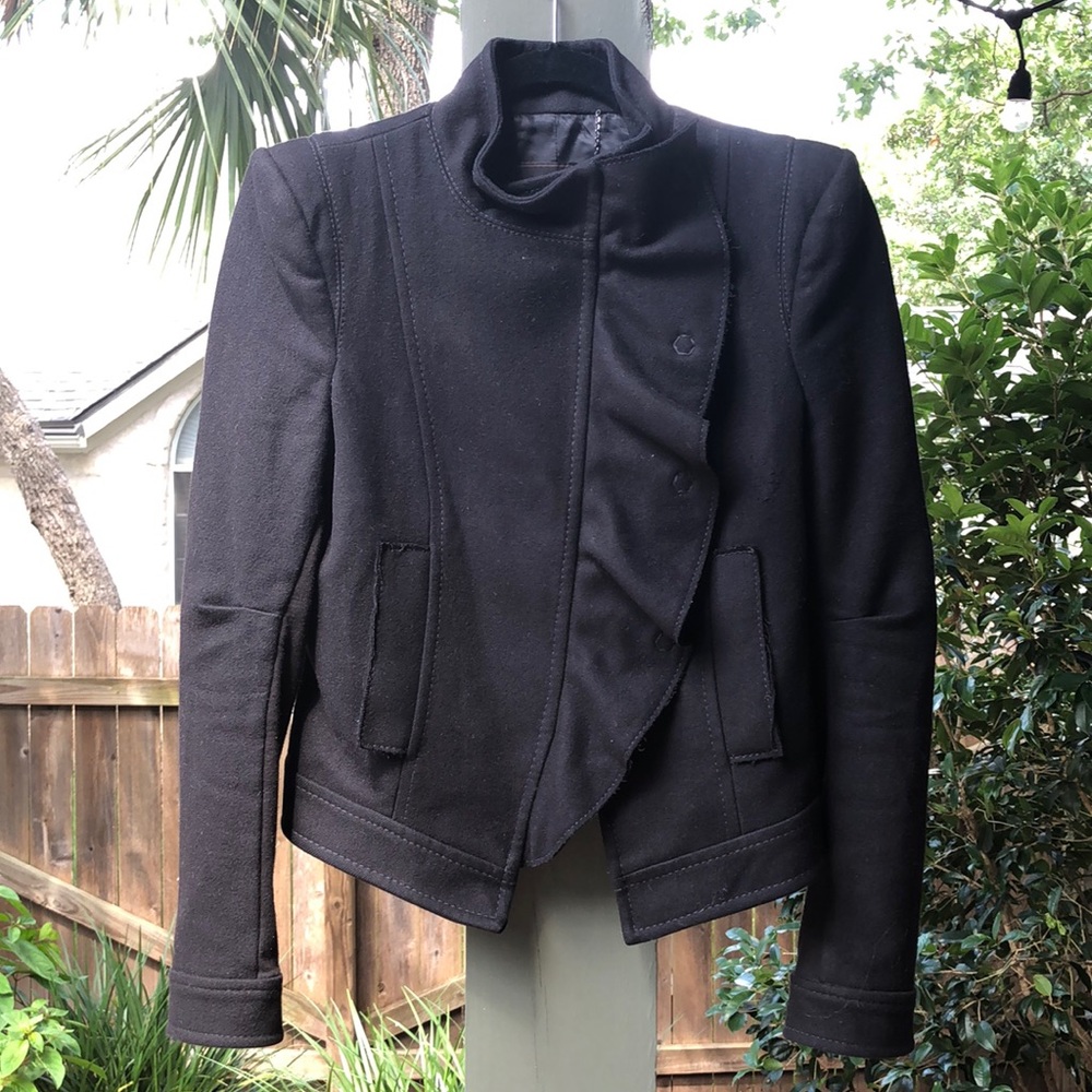 BCBGMAXAZRIA Black Ruffle biker moto jacket